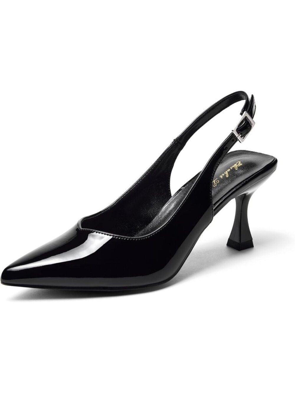 Women's Kitten Heel Slingback Black Low Pumps 3 In" Stiletto Pointed Closed Toe